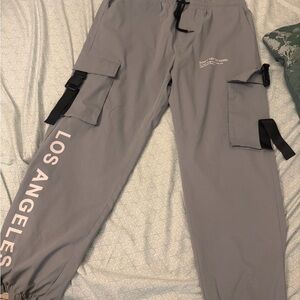 SHEIN Gray Cargo Pants with Black Straps